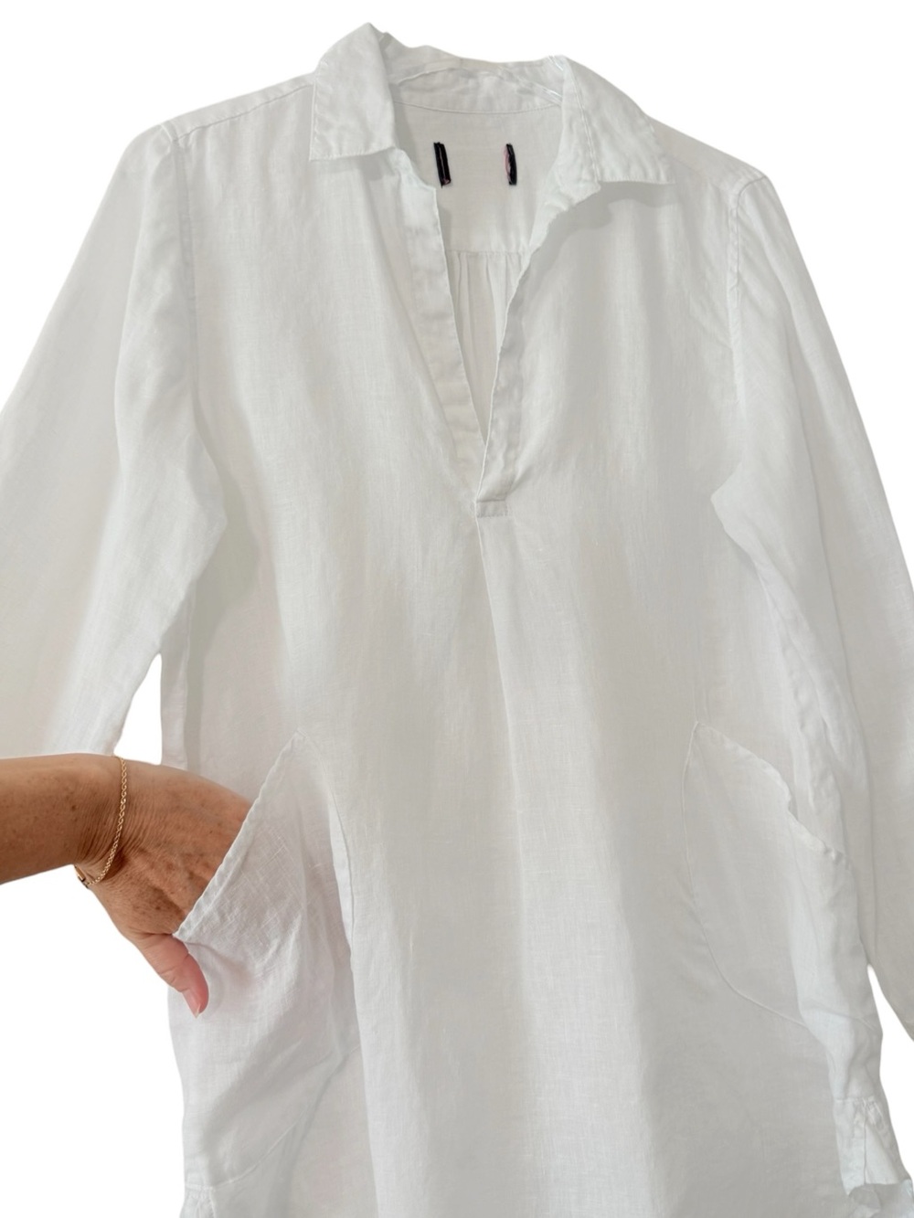Linen White Pullover Shirt Classic Coastal Casual Neutral Nautical Size Large
